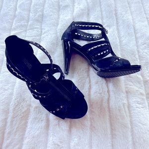 Michael Kors  Black Suede with silver metal accents.  Worn 1x